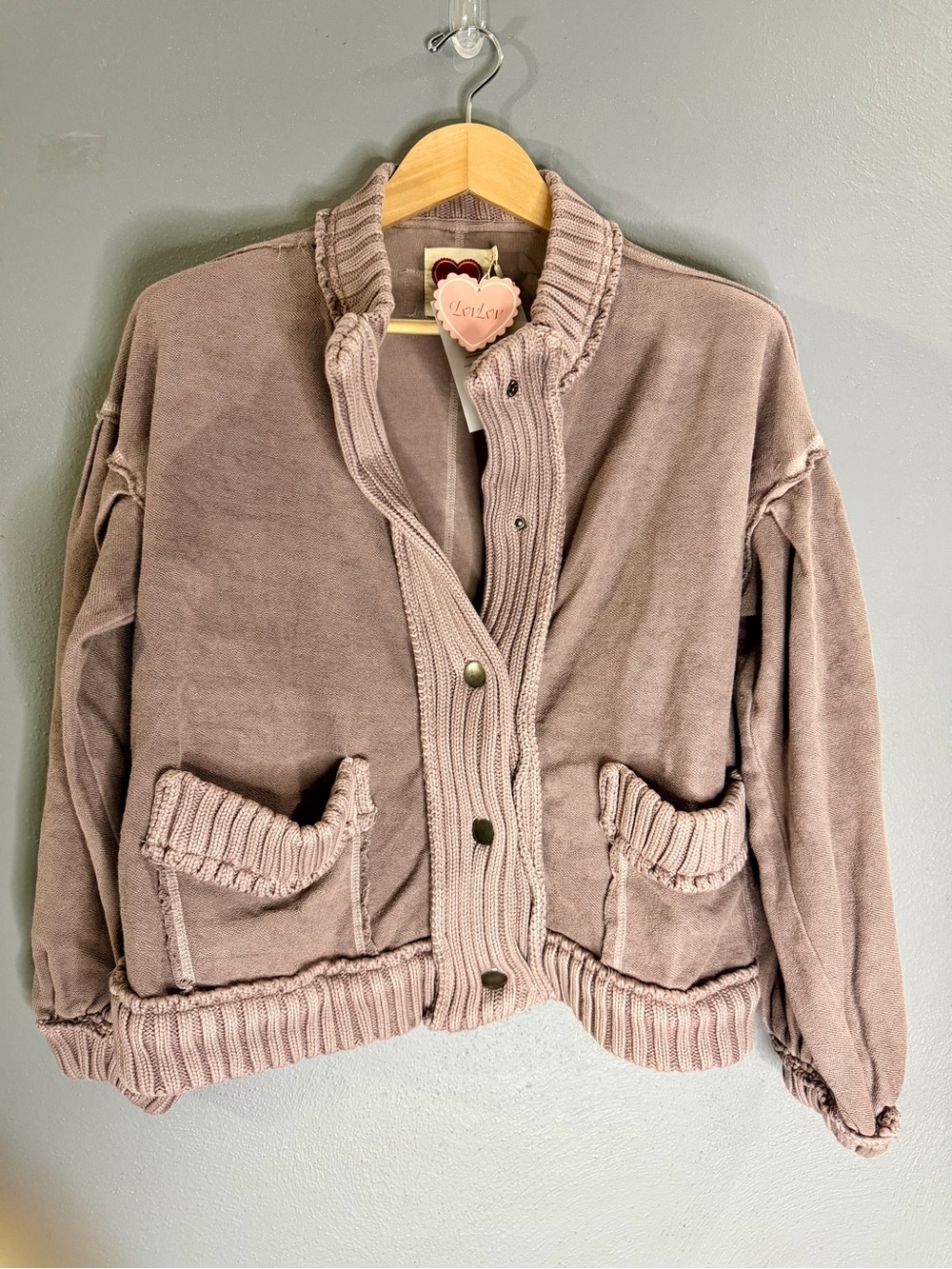 Relaxed Button-Front Cardigan Jacket in Mauve